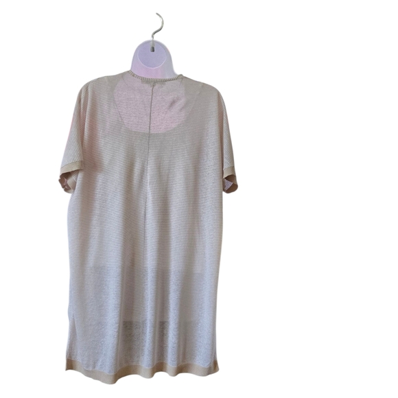 LOFT Striped Kimono Cardigan Open Front Short Sleeve Lightweight Beige Tan S - Picture 5 of 7